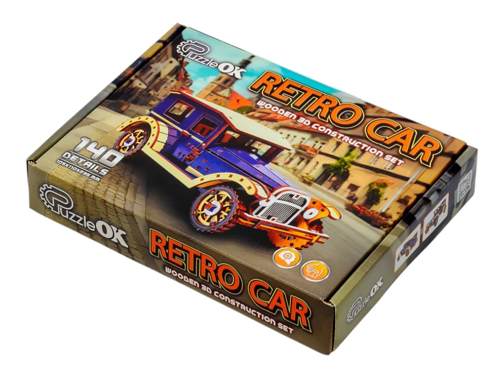 Дерев'яний конструктор Retro Car, PuzzleOk Puz-00955
