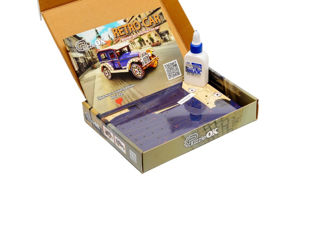 Дерев'яний конструктор Retro Car, PuzzleOk Puz-00955