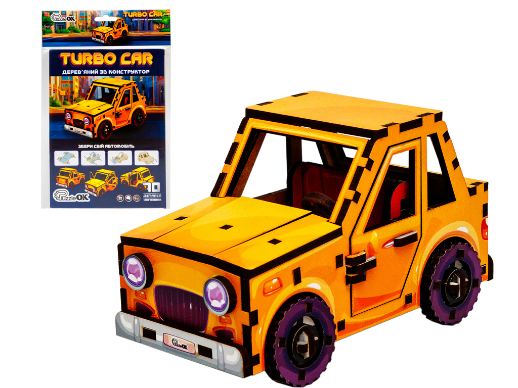 Деревянный 3D конструктор Turbo Car, PuzzleOk Puz-00958
