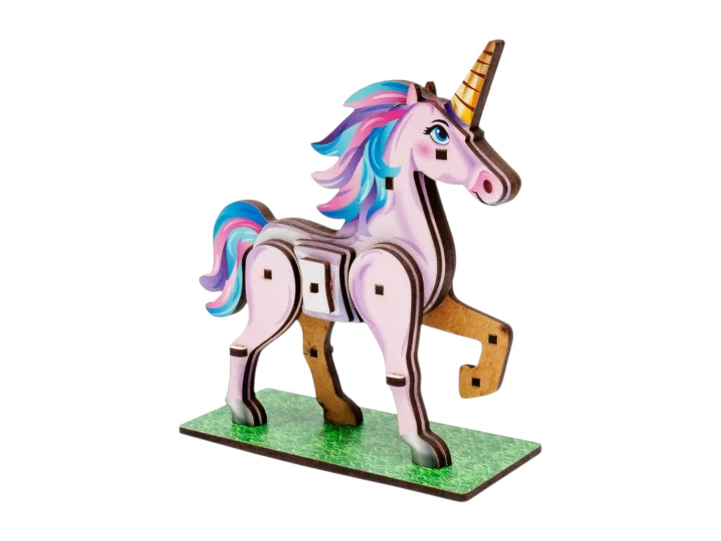 Деревянный 3D конструктор TURBO Unicorn, 137x128x50 мм, 29 деталей, PuzzleOk