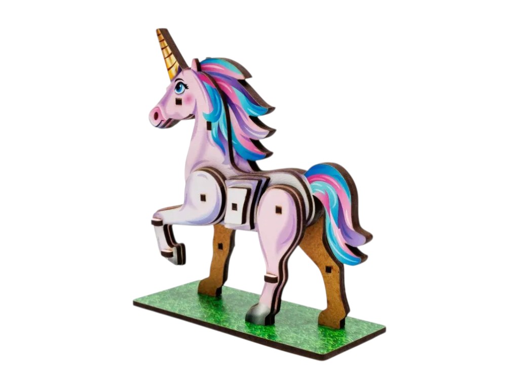 Деревянный 3D конструктор TURBO Unicorn, 137x128x50 мм, 29 деталей, PuzzleOk