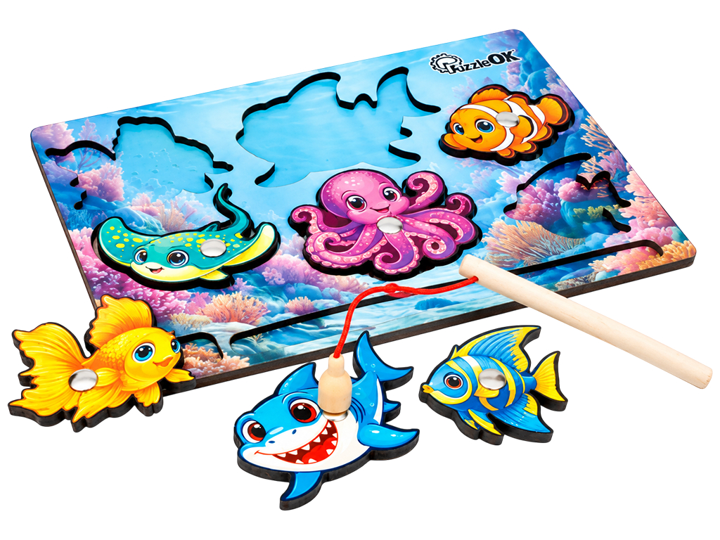 Деревянная игра Рыбалка, 6 деталей