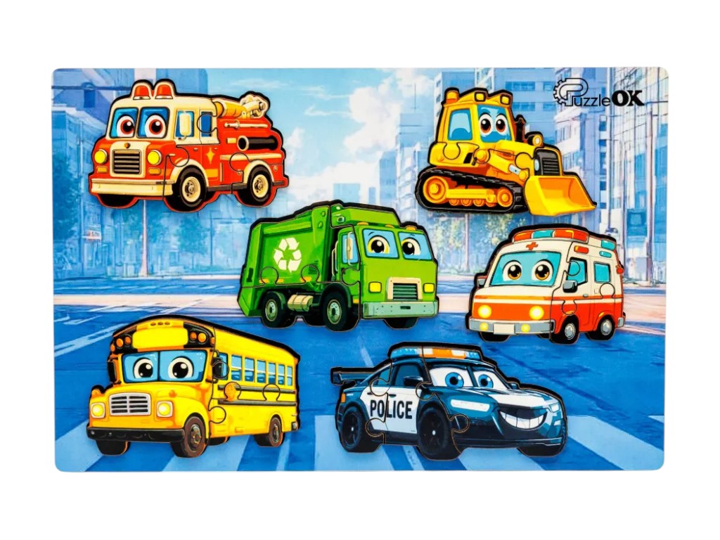 Сортер Монтессорі рамка-вкладиш Міський транспорт, 21 см, PuzzleOK