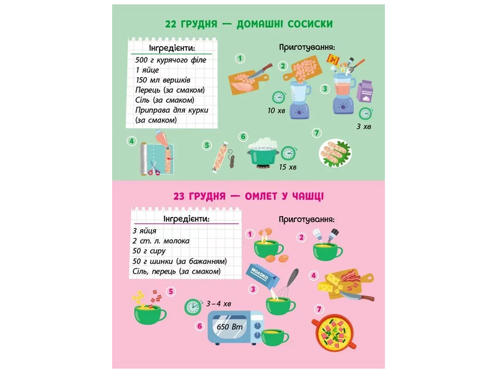 Адвент книга "Накриваємо на стіл", книга рецептів на 31 день, наліпки, АРТ
