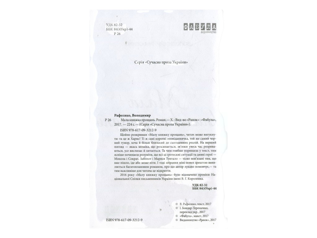 Роман, "Малая книга прощаний", Владимир Рафеенко, Фабула