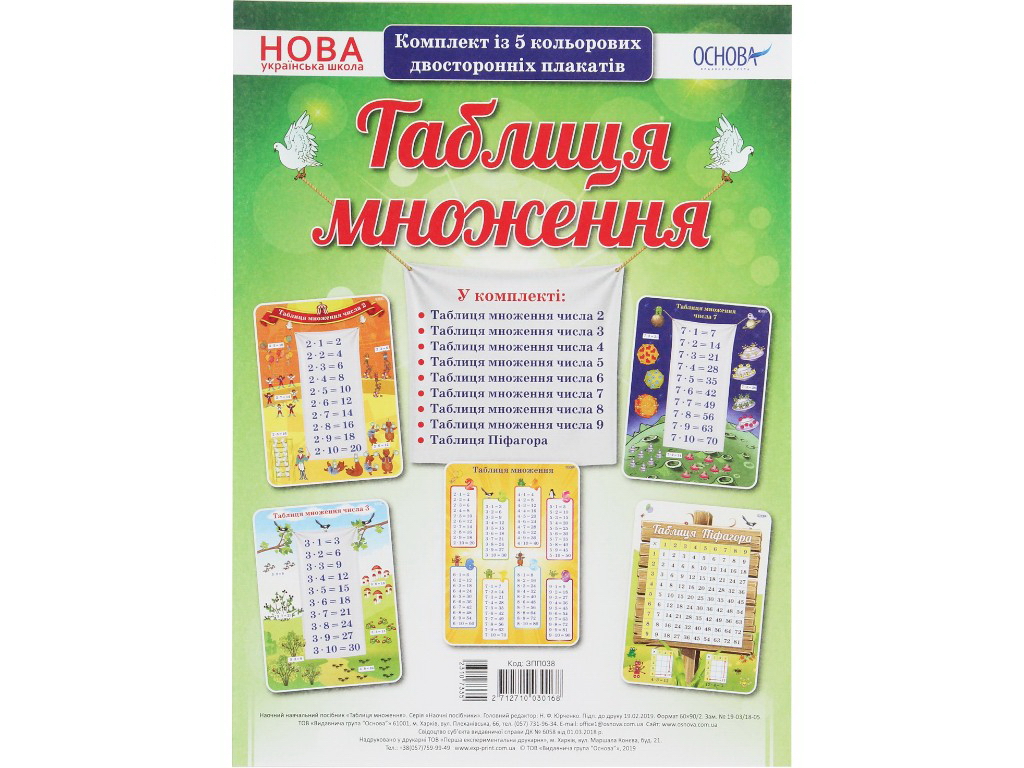 Комплект плакатів “Таблиця множення”, НУШ 1-4 клас, Основа