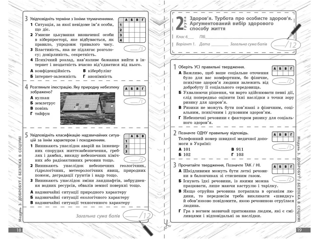 НУШ 6 класс, Здоровье, безопасность и благополучие, Текущая и итоговая оценка, +диагностические рабо
