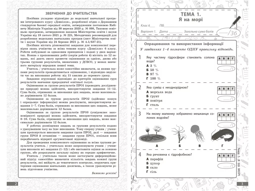 НУШ 6 класс, Окружающая среда, Текущая и итоговая оценка по группам результатов + диагностическая ра