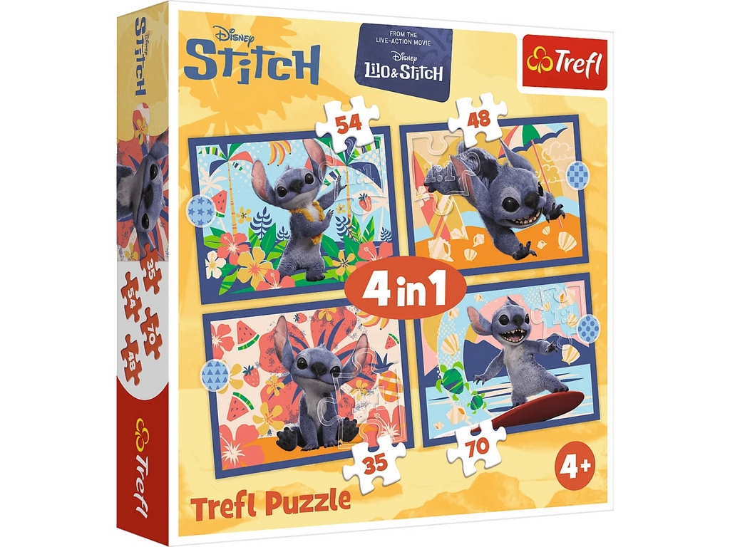 Пазлы 4 в 1 Отдых на Гавайях Trefl Disney Stitch The Movie