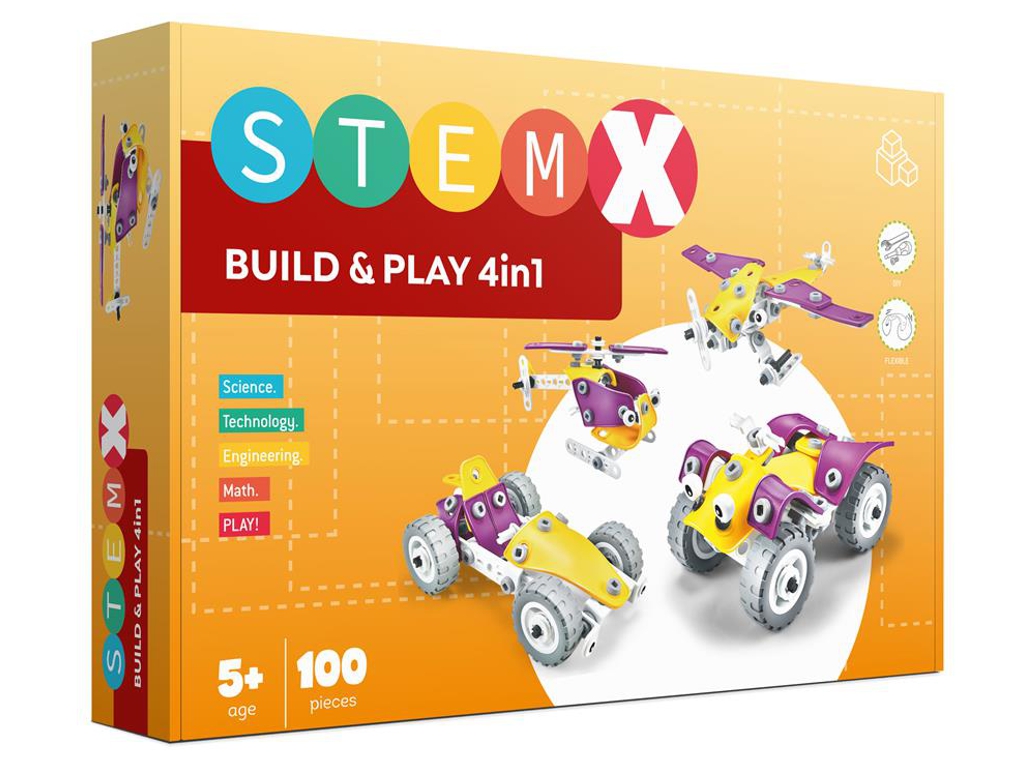 Дитячий конструктор на шурупах 4 в1 Build & Play, з інструментами, 100 деталей