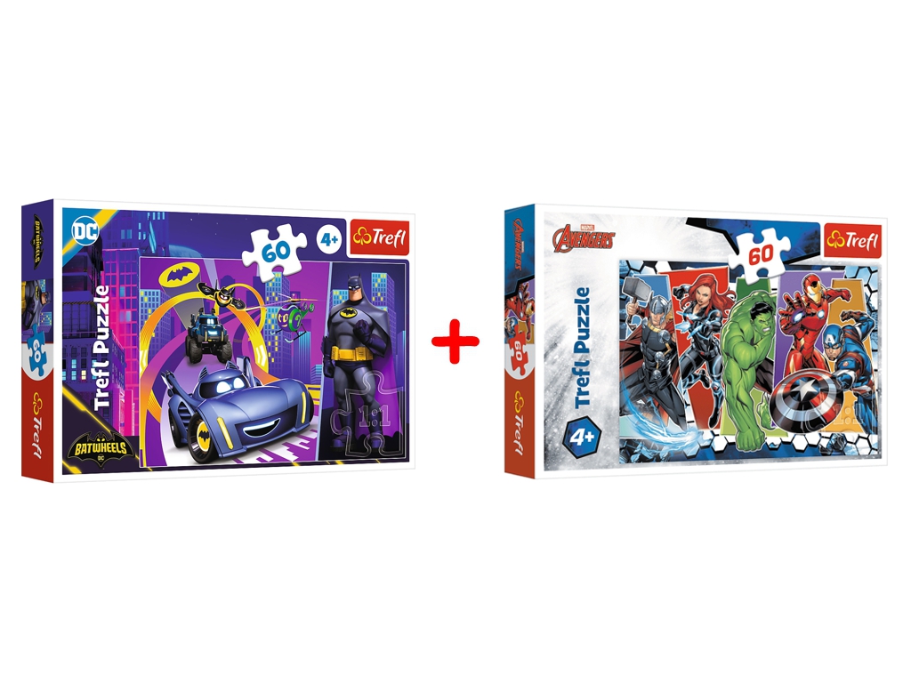 Набор пазлов "60" Batwheels Бэтмен и его машины и "60" The Avengers Мстители Непобедимые, Trefl
