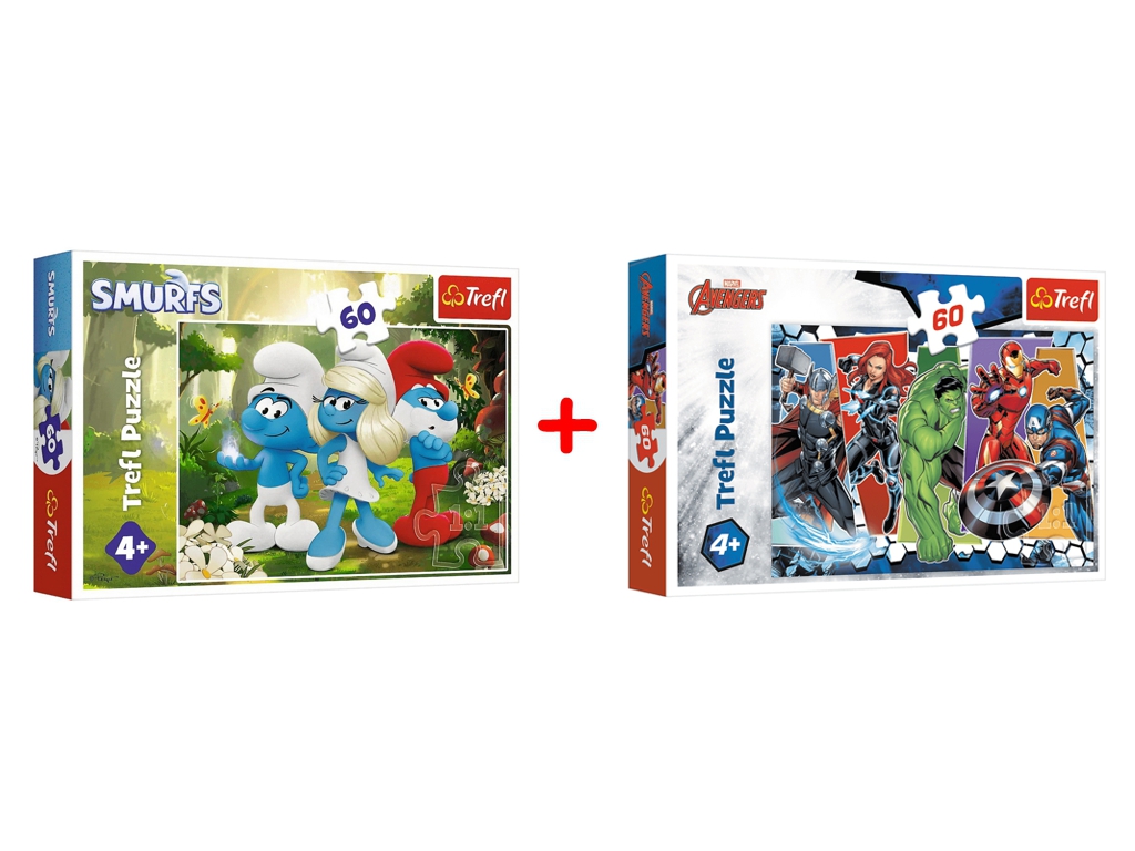 Набор пазлов "60" The Smurfs Очарованный лес и "60" The Avengers Мстители Непобедимые, Trefl