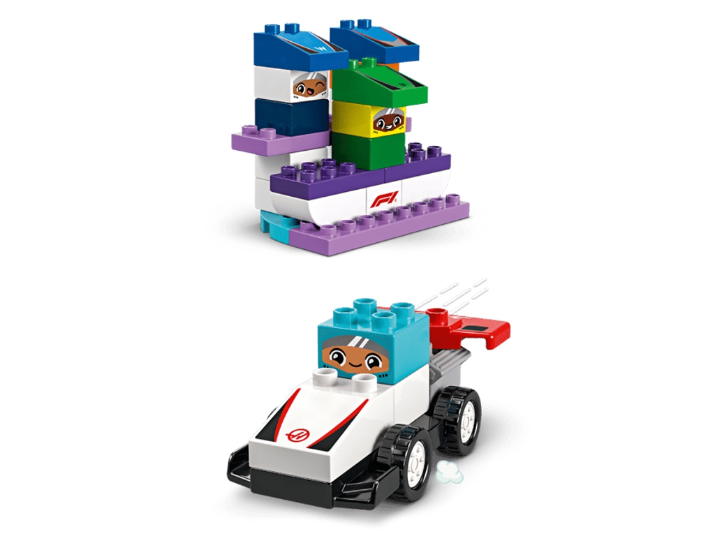 Конструктор LEGO DUPLO Town Автомобили для гонки и пилоты команды Формулы-1, 70 деталей