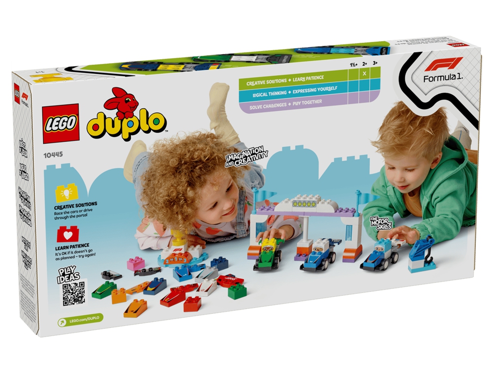 Конструктор LEGO DUPLO Town Автомобили для гонки и пилоты команды Формулы-1, 70 деталей