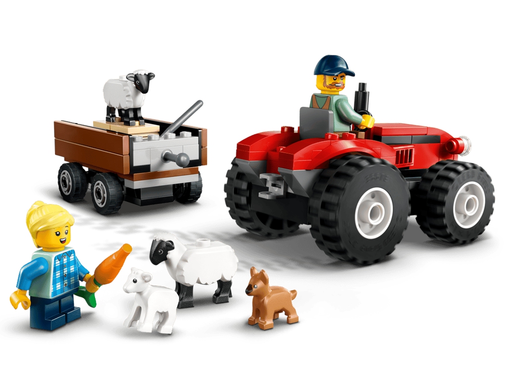 Конструктор LEGO City Червоний фермерський трактор із причепом і вівцями, 116 деталей