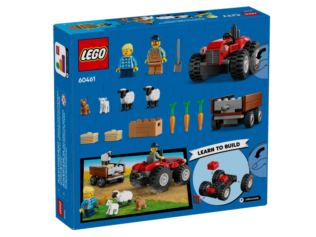 Конструктор LEGO City Червоний фермерський трактор із причепом і вівцями, 116 деталей