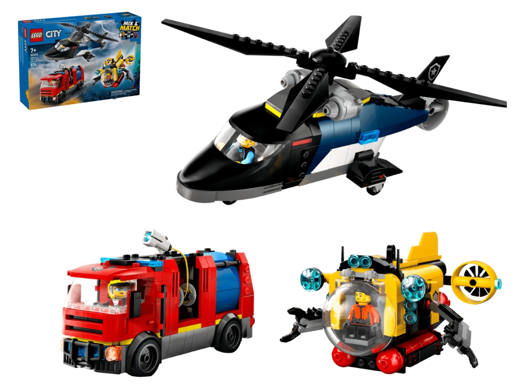 Конструктор LEGO City Ремикс вертолетов, пожарных машин и подлодок, 874 детали