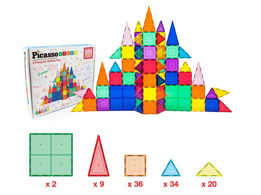 Магнитный конструктор PicassoTiles Magnetic Building Blocks, 101 деталь