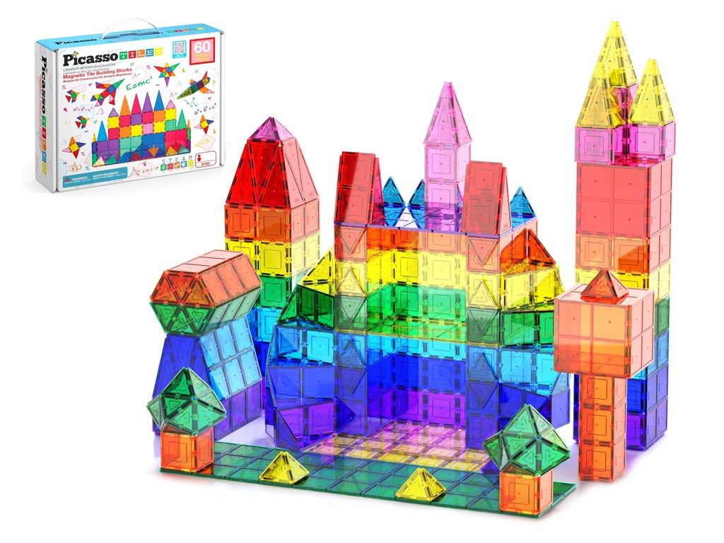 Магнитный конструктор PicassoTiles 3D Construction Building Set, 60 деталей