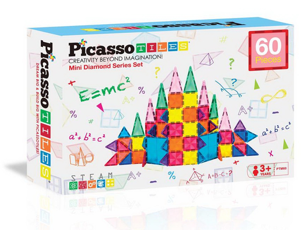 Магнитный конструктор PicassoTiles Mini Diamond Series Set, 60 деталей