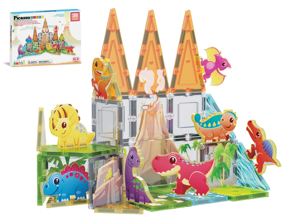 Магнитный конструктор PicassoTiles Dino World Magnetic Tiles Adventure, 38 деталей