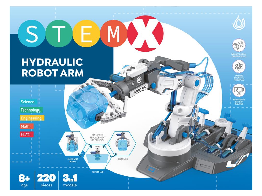 Конструктор STEM 3в1 Гідравлічна роботизована рука, 220 деталей