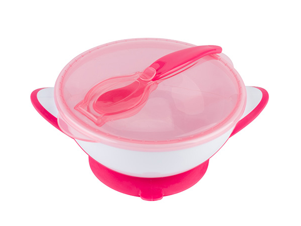 Мисочка с присоской и ложечкой розовая. BabyOno 1063/03