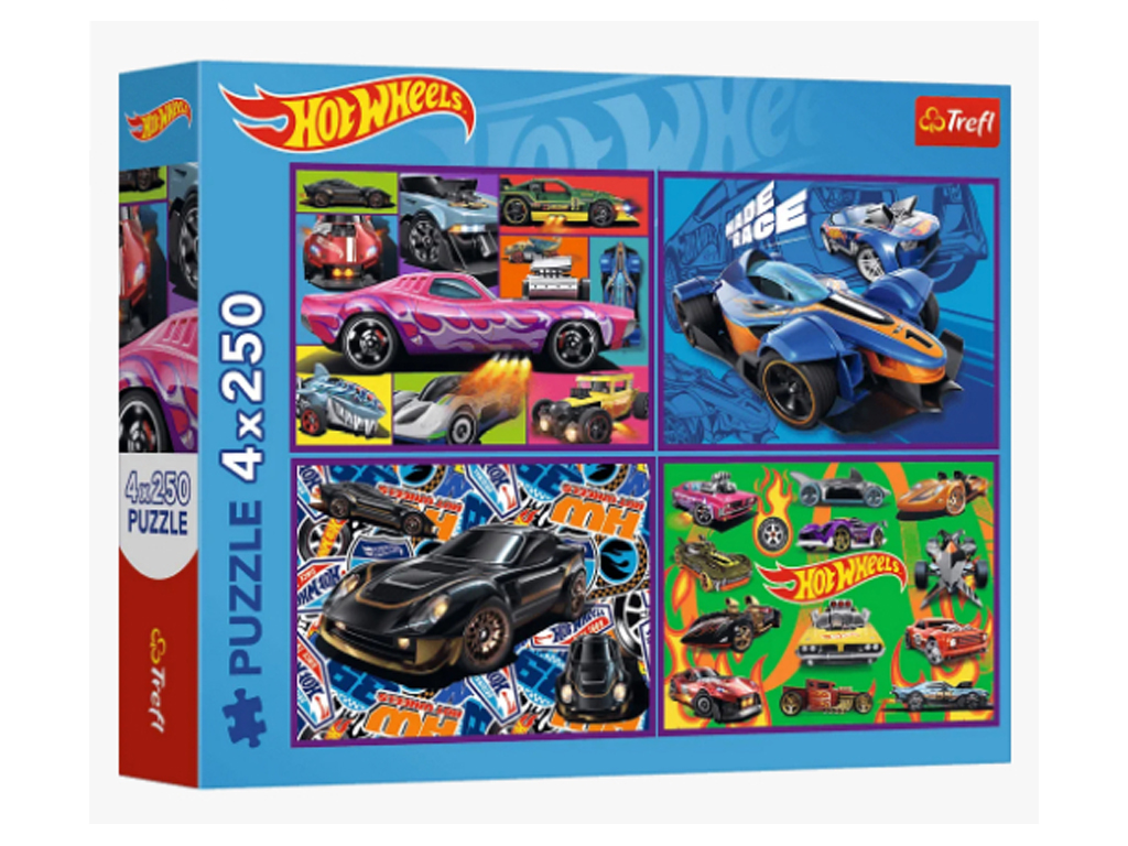 Пазлы 4 в1 Trefl Hot Wheels Гоночный автомобиль, 4 х 250 деталей