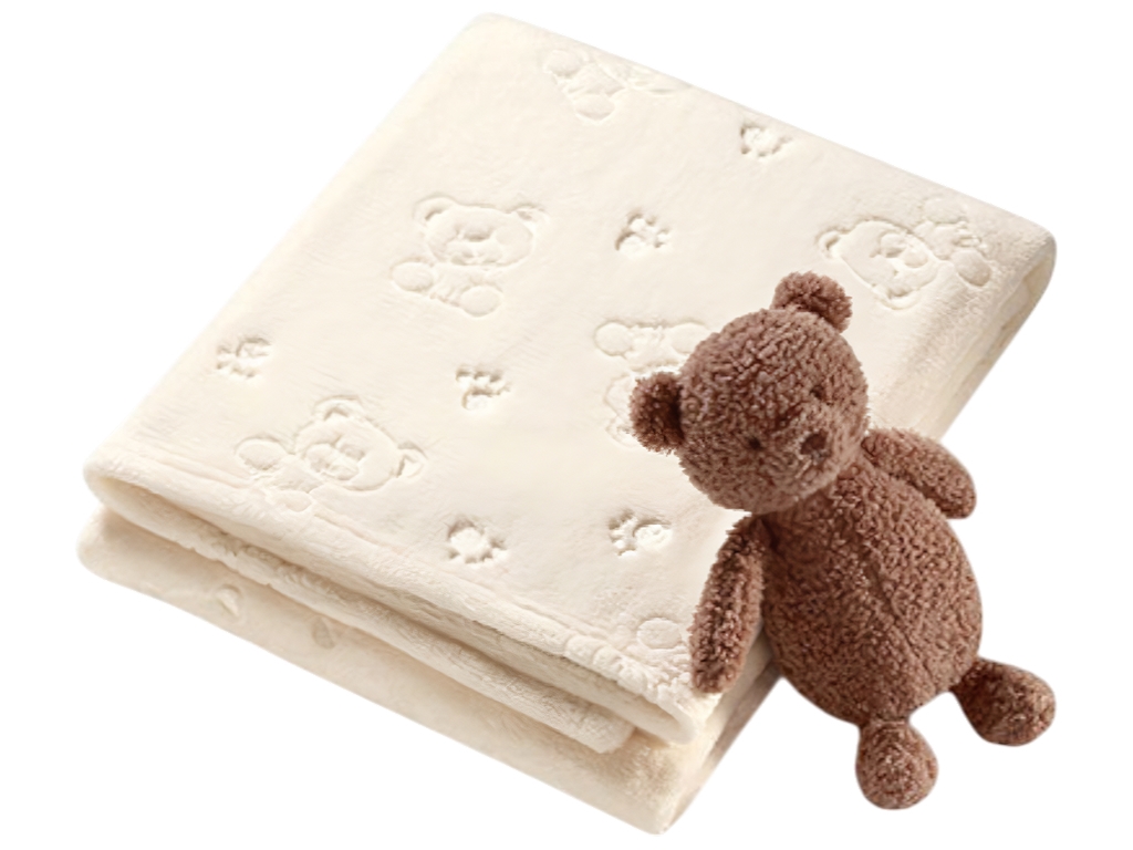 Мягкое одеяло BabyOno с мишкой, кремовое