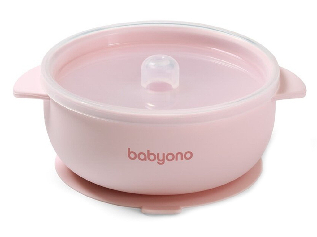 Силиконовая мисочка с присоской и крышечкой Розовая, BabyOno 1662/02