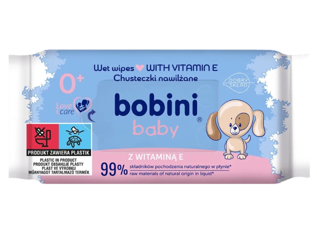 Вологі гіпоалергені серветки з вітаміном Е, 60 шт, Bobini Baby 27891