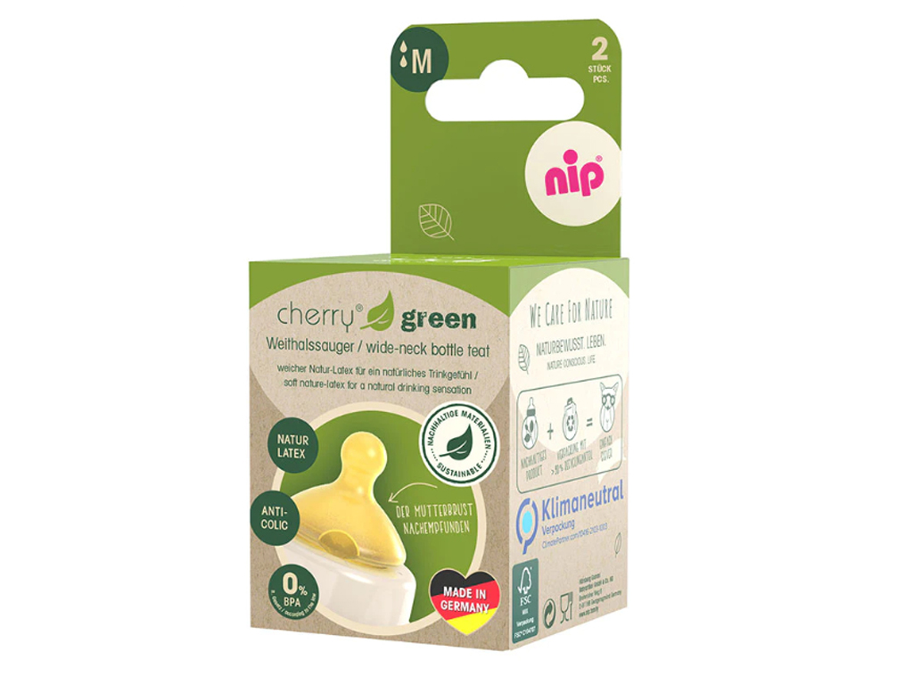 Соска круглая Cherry Green М, латекс, от 0+, средний поток, 2шт, Nip