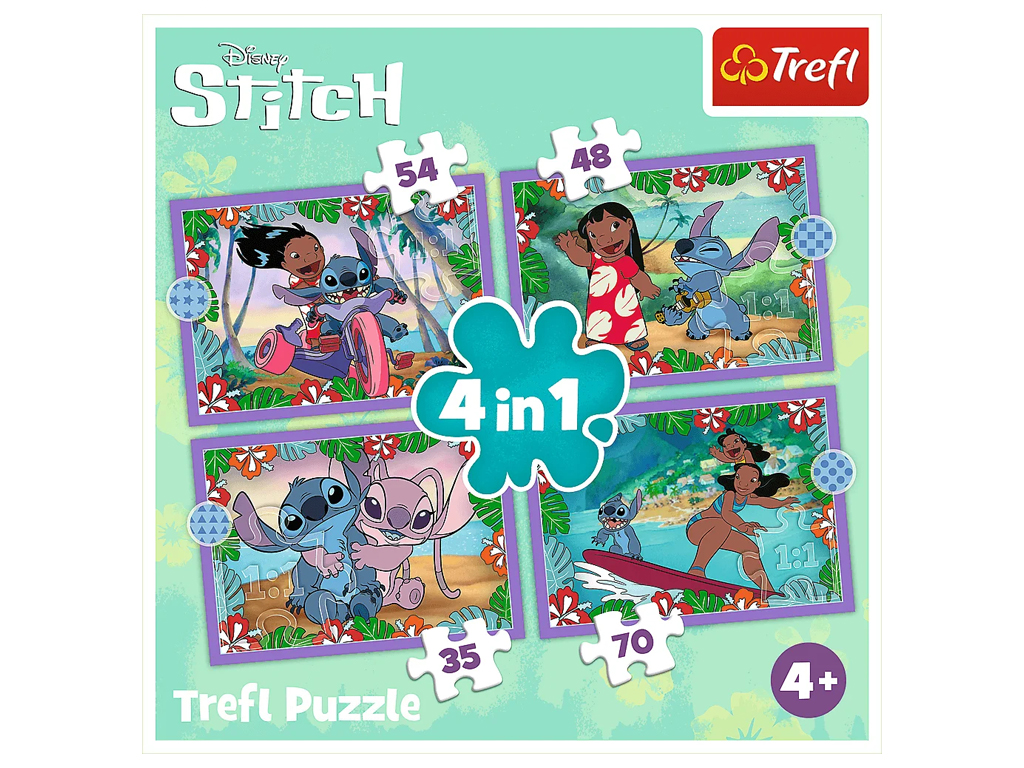 Пазл 4 в 1 Trefl Disney Stitch Crazy Day