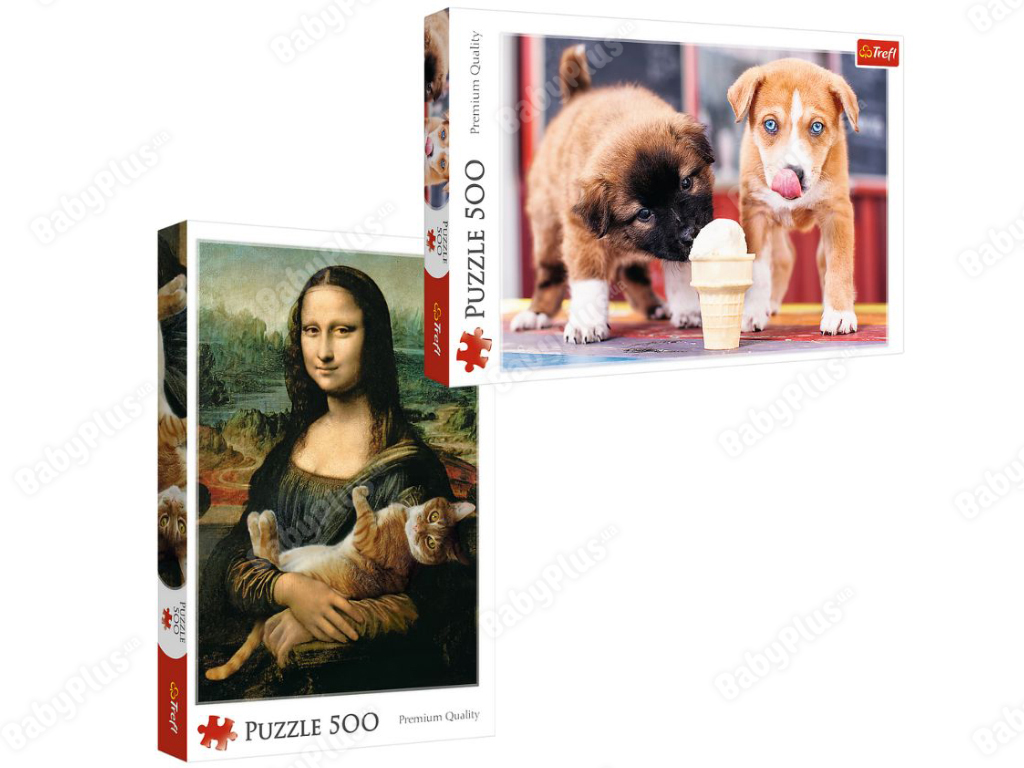 Пазлы Мона Лиза и Дремлющий котенок + Время для мороженого. 500 + 500 элементов. Trefl 37006