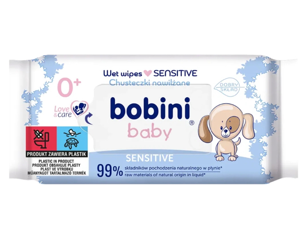 Вологі гіпоалергені серветки Sensitive 60 шт, Bobini Baby 38640