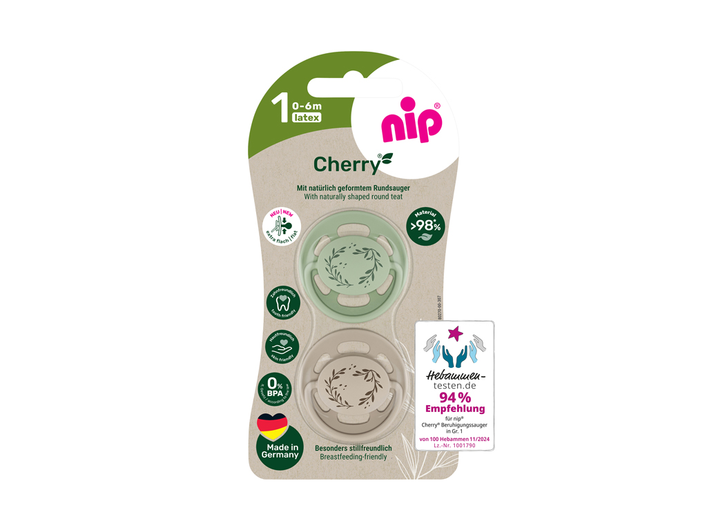 Пустышка круглая Cherry Green, латекс, 0-6 мес, 38875-51, Nip