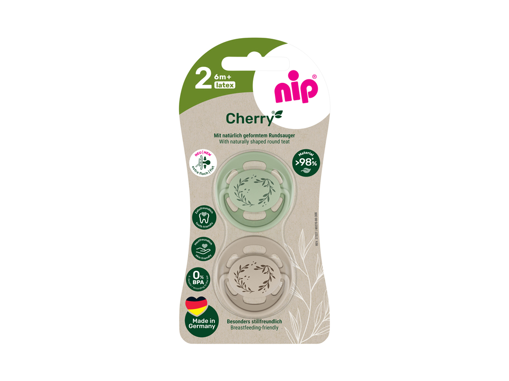 Пустышка круглая Cherry Green, латекс, 6+ мес, 38878-51, Nip
