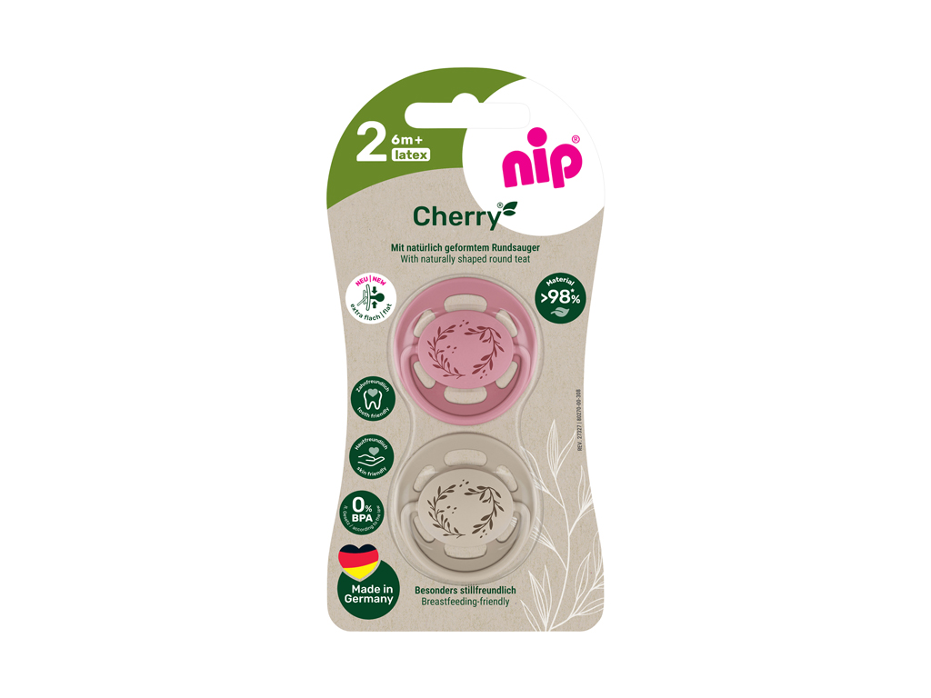 Пустышка круглая Cherry Green, латекс, 6+ мес, 38879-51, Nip