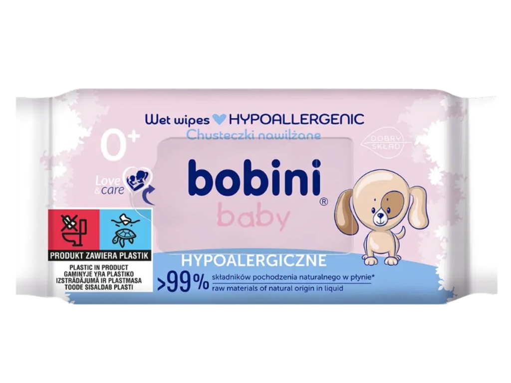Гіпоалергенні вологі серветки 60 шт, Bobini Baby 47413