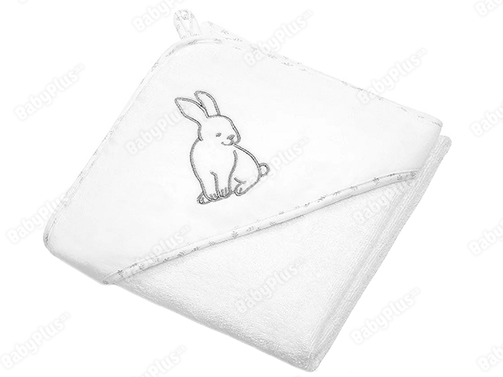 Полотенце велюровое с капюшоном белое Кролик 76х76 см. BabyOno 538/01