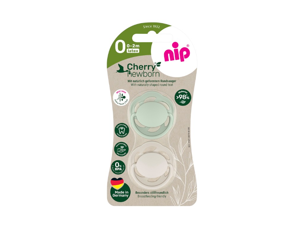 Пустышка круглая Вишенка Cherry Newborn, латекс, 0-2 мес, 2 шт, 91031-51, Nip