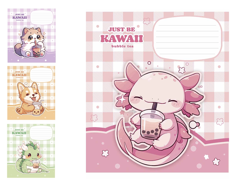Зошит учнівський у клітинку "Just be kawaii", 12 аркушів, глiтер, Школярик 012-3480K