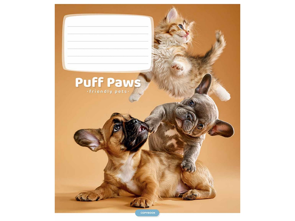 Тетрадь ученическая "Puff Paws", 12 листов, в линию, ВД-лак, 5 видов (цена за 1шт), Школярик