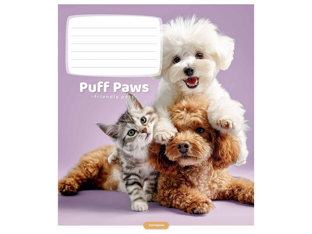 Тетрадь ученическая "Puff Paws", 12 листов, в линию, ВД-лак, 5 видов (цена за 1шт), Школярик