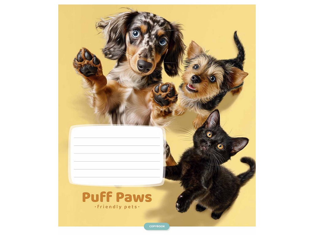 Тетрадь ученическая "Puff Paws", 12 листов, в линию, ВД-лак, 5 видов (цена за 1шт), Школярик
