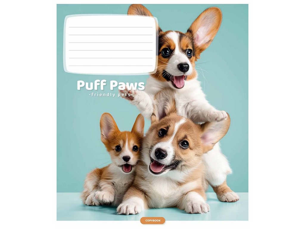 Тетрадь ученическая "Puff Paws", 12 листов, в линию, ВД-лак, 5 видов (цена за 1шт), Школярик