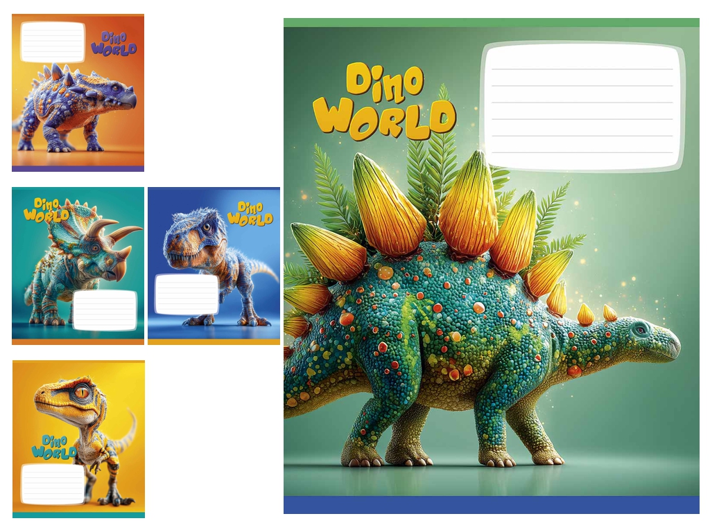 Зошит у клітинку Dino World, 12 аркушів, 5 видів (ціна за 1шт), Школярик