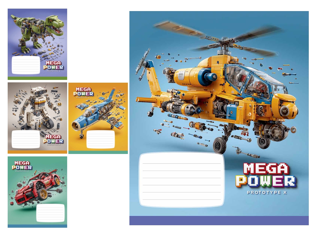 Тетрадь ученическая "Mega Power", 12 листов, в линию, 5 видов (цена за 1шт), Школярик