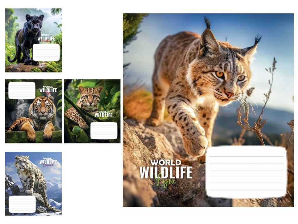 Зошит лінію Wildlife 018-3679L, 18 аркушів, ВД-лак, 5 видів (ціна за 1шт), Школярик