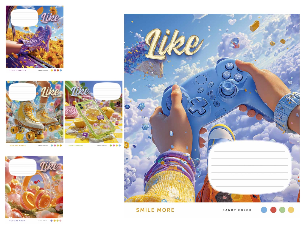 Зошит учнівський 18 аркушів, у клітинку, "Like" Школярик 018-3681K